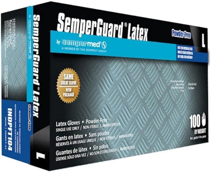 Semper Guard Latex Powder Free Disposable Gloves SGLX1000L - Medical Exam Grade - 5 mil Thick (Pack of 1000) LARGE