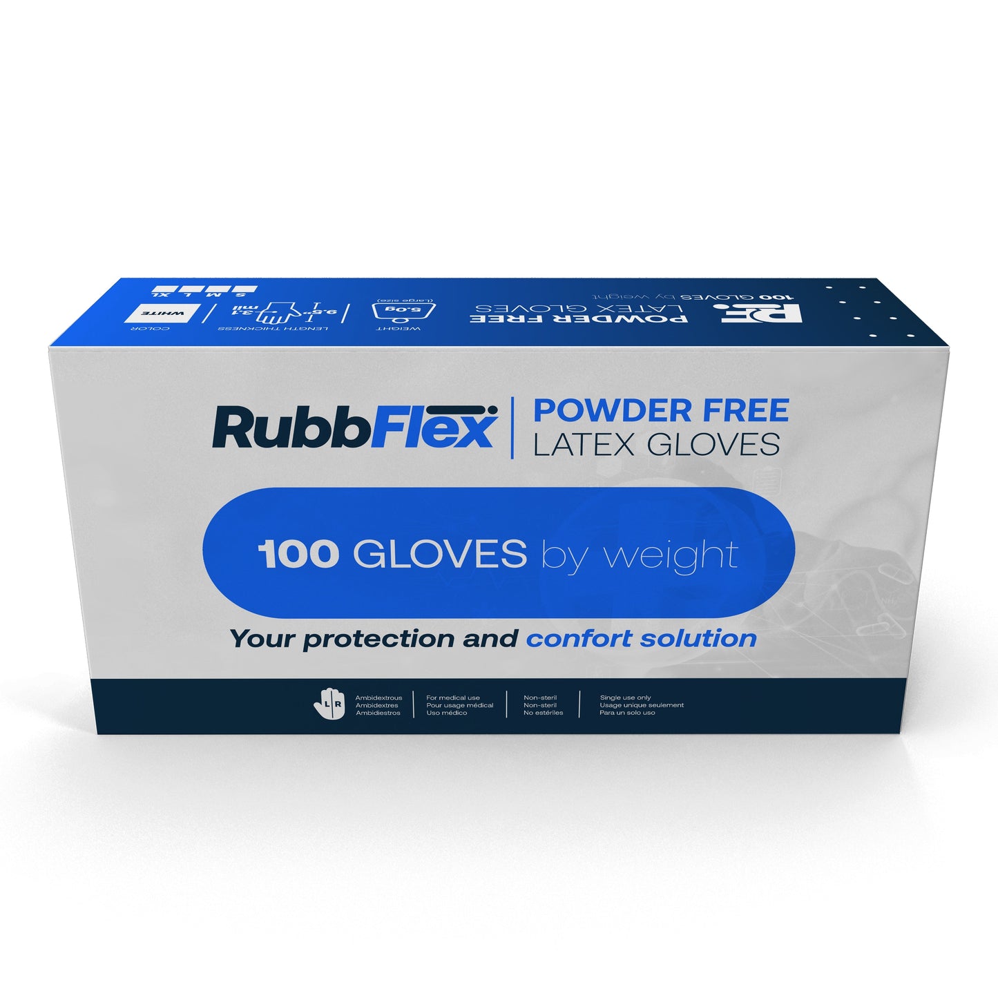 Rubbflex Latex Powder Free Disposable Gloves RLX1000M - Medical Exam Grade - 3.1 mil Thick (Pack of 1000) MEDIUM