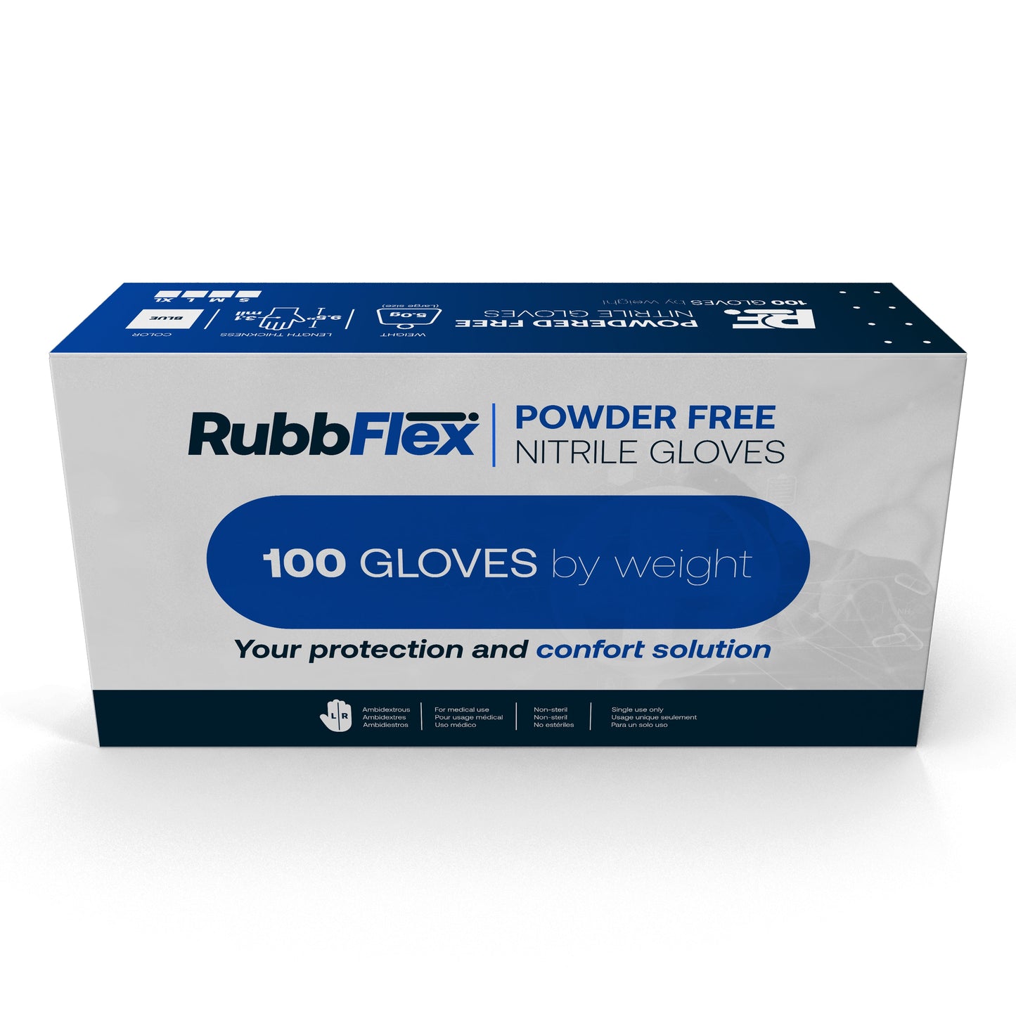 Rubbflex Nitrile Powder Free Disposable Gloves RNT100S - Medical Exam Grade - 3.1 mil Thick (Pack of 100) SMALL