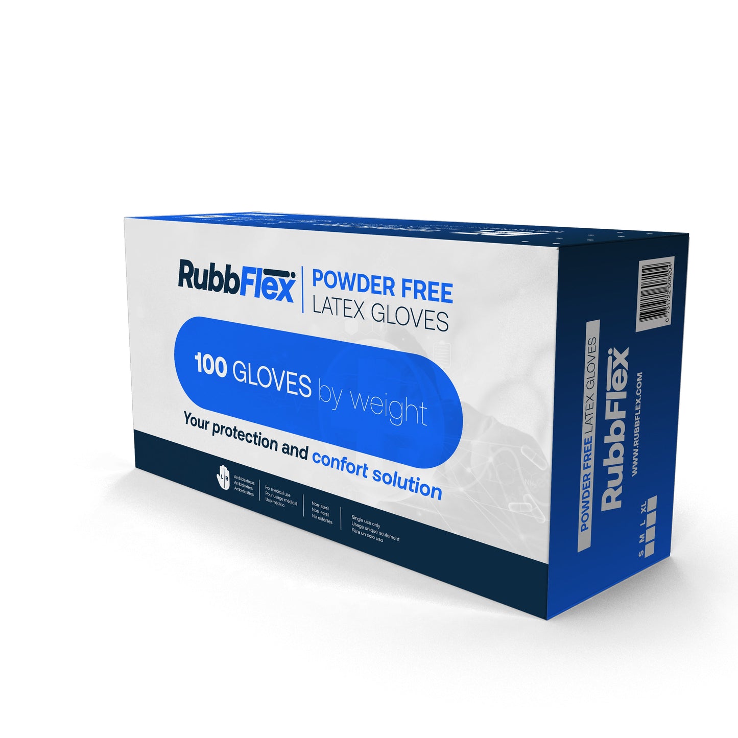 Rubbflex Latex Powder Free Disposable Gloves RLX100M - Medical Exam Grade - 3.1 mil Thick (Pack of 100) MEDIUM