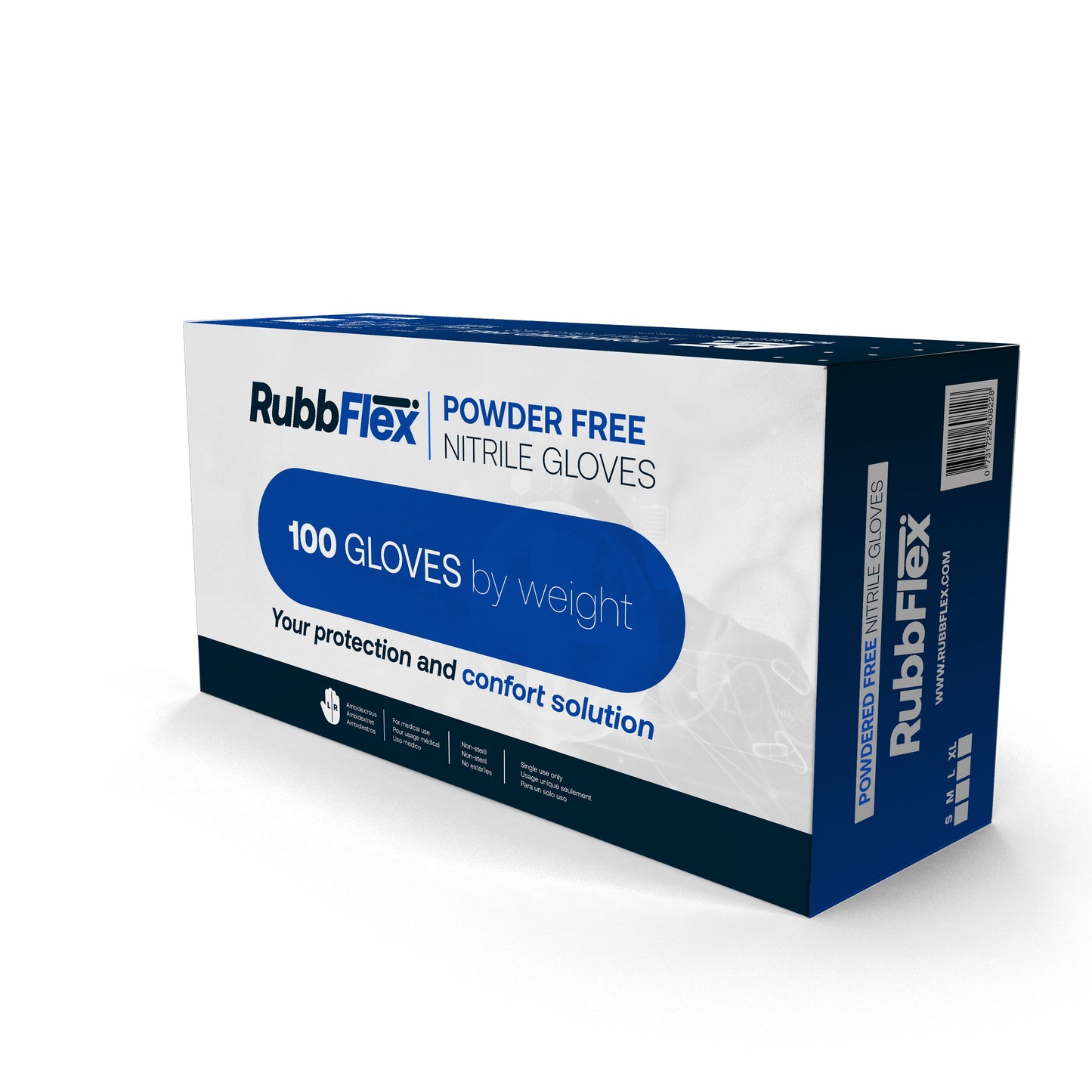 Rubbflex Nitrile Powder Free Disposable Gloves RNT100S - Medical Exam Grade - 3.1 mil Thick (Pack of 100) SMALL
