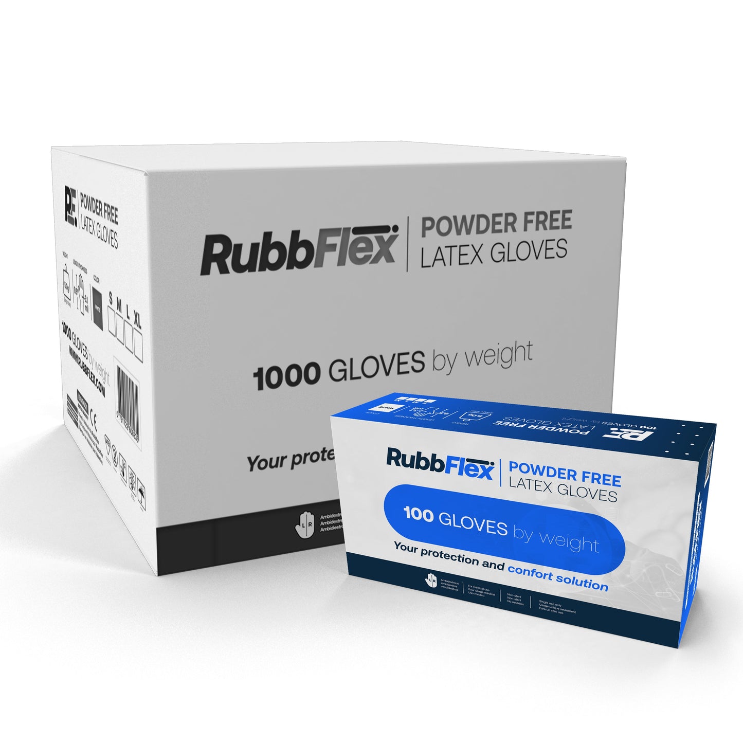 Rubbflex Latex Powder Free Disposable Gloves RLX1000S - Medical Exam Grade - 3.1 mil Thick (Pack of 1000) SMALL
